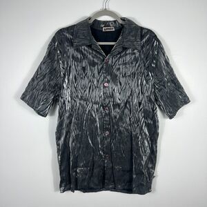 ymla Shirt Mens Small Tall ST Metallic Shiny Gray Disco Rave Club Y2K 90s Dance